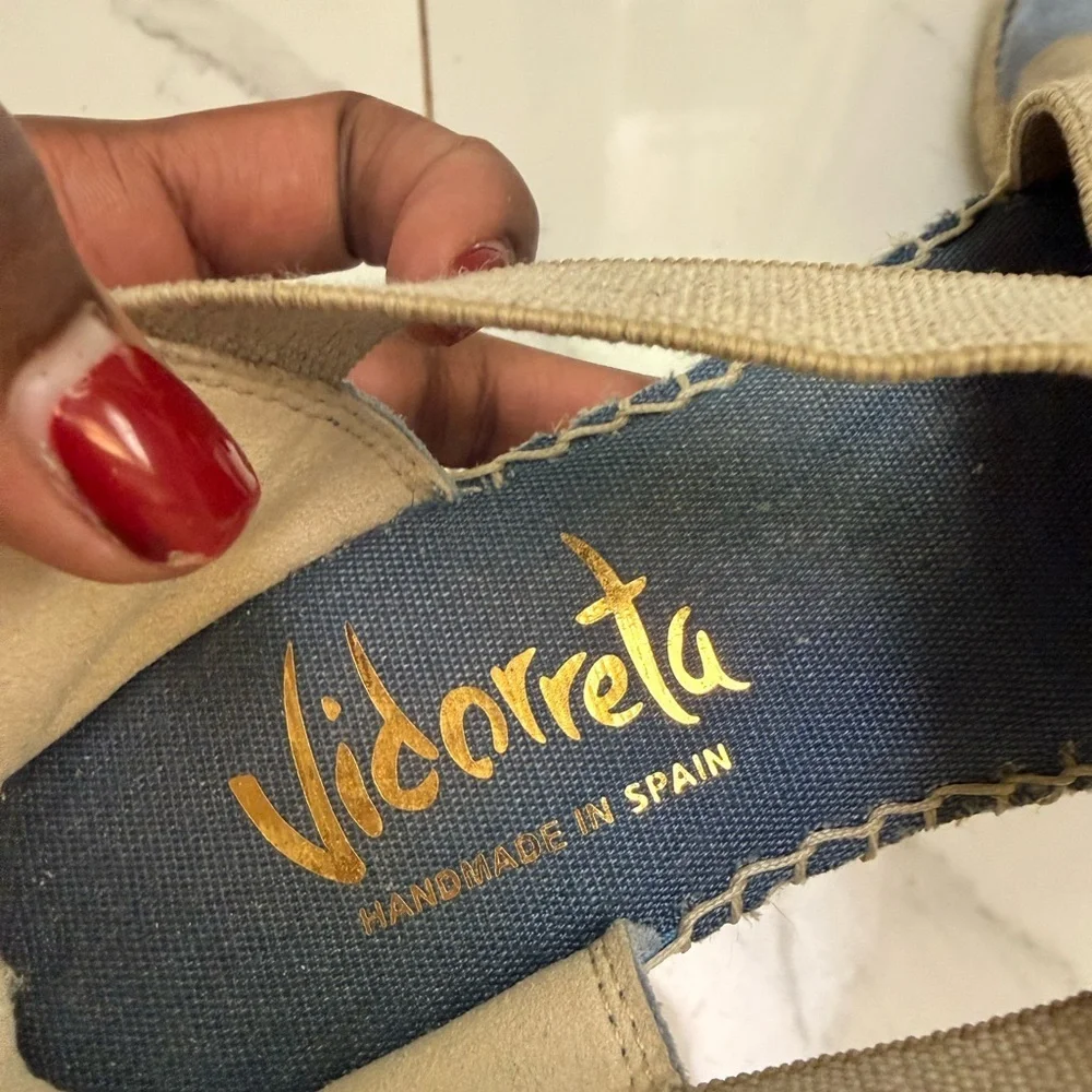 Vidorreta Blue Suede Espadrille Flats with Natural Elastic Cross Size 37